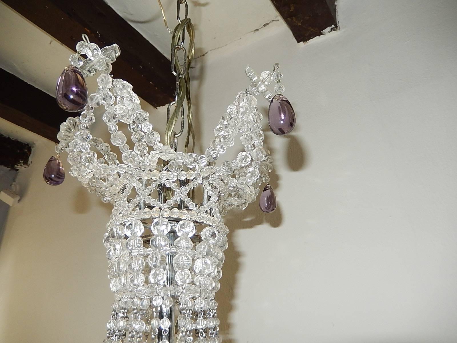 Italian Beaded Basket Amethyst Drops Chandelier In Excellent Condition In Modena (MO), Modena (Mo)