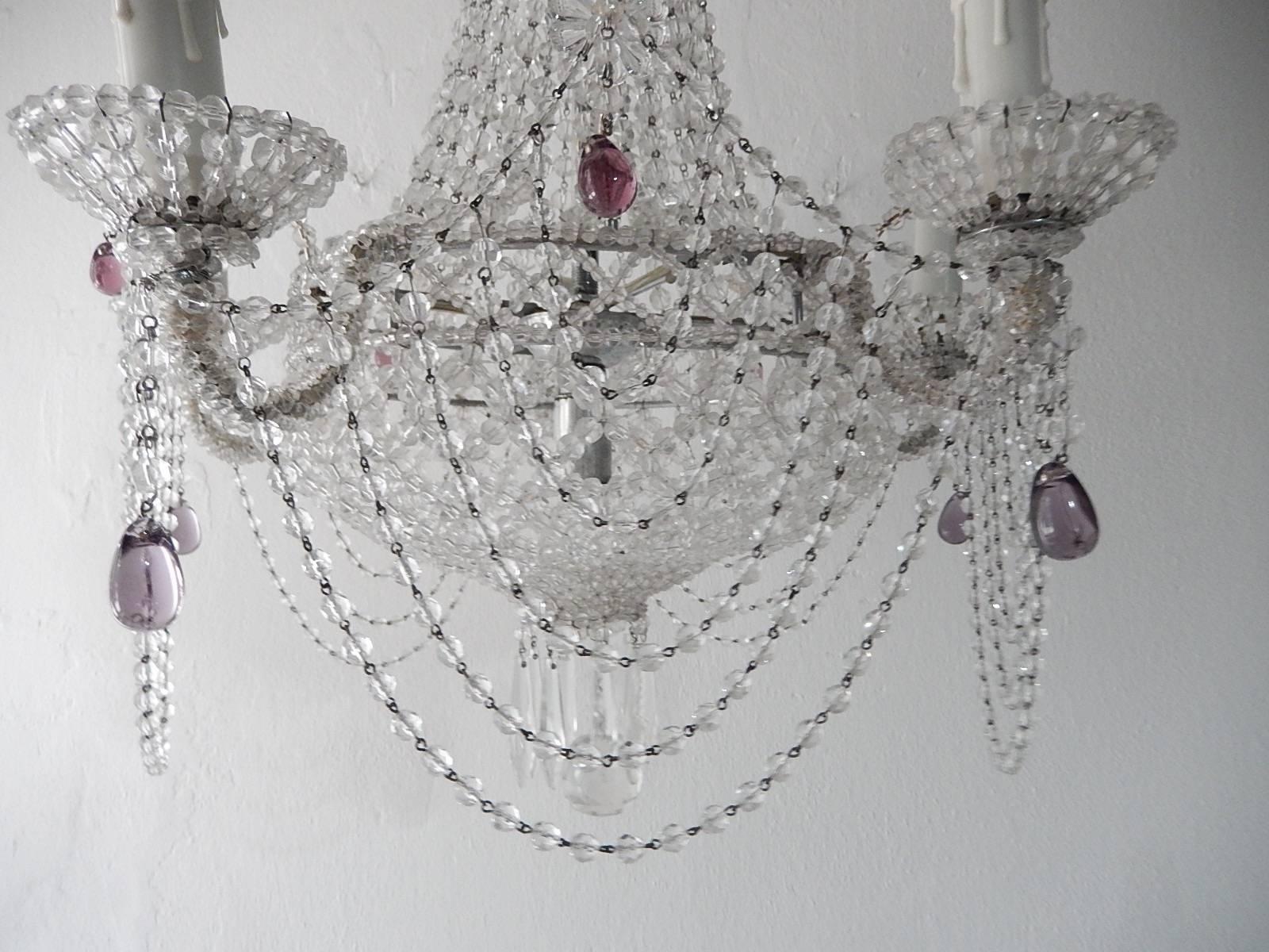 Italian Beaded Basket Amethyst Drops Chandelier 3