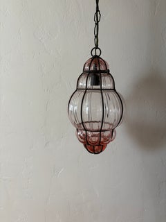 Pair 2 Mid-Century Seguso Murano Pink Blown Lantern Chandelier Sharon Osbourne