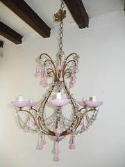 French Bubble Gum Pink Crystal Spear Chandelier