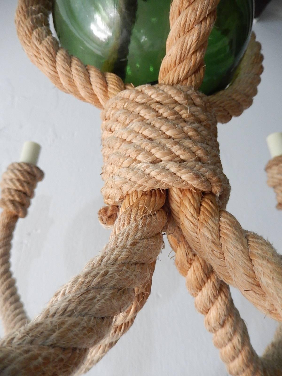 Audoux Minet Rope Chandelier with Green Glass Ball 3