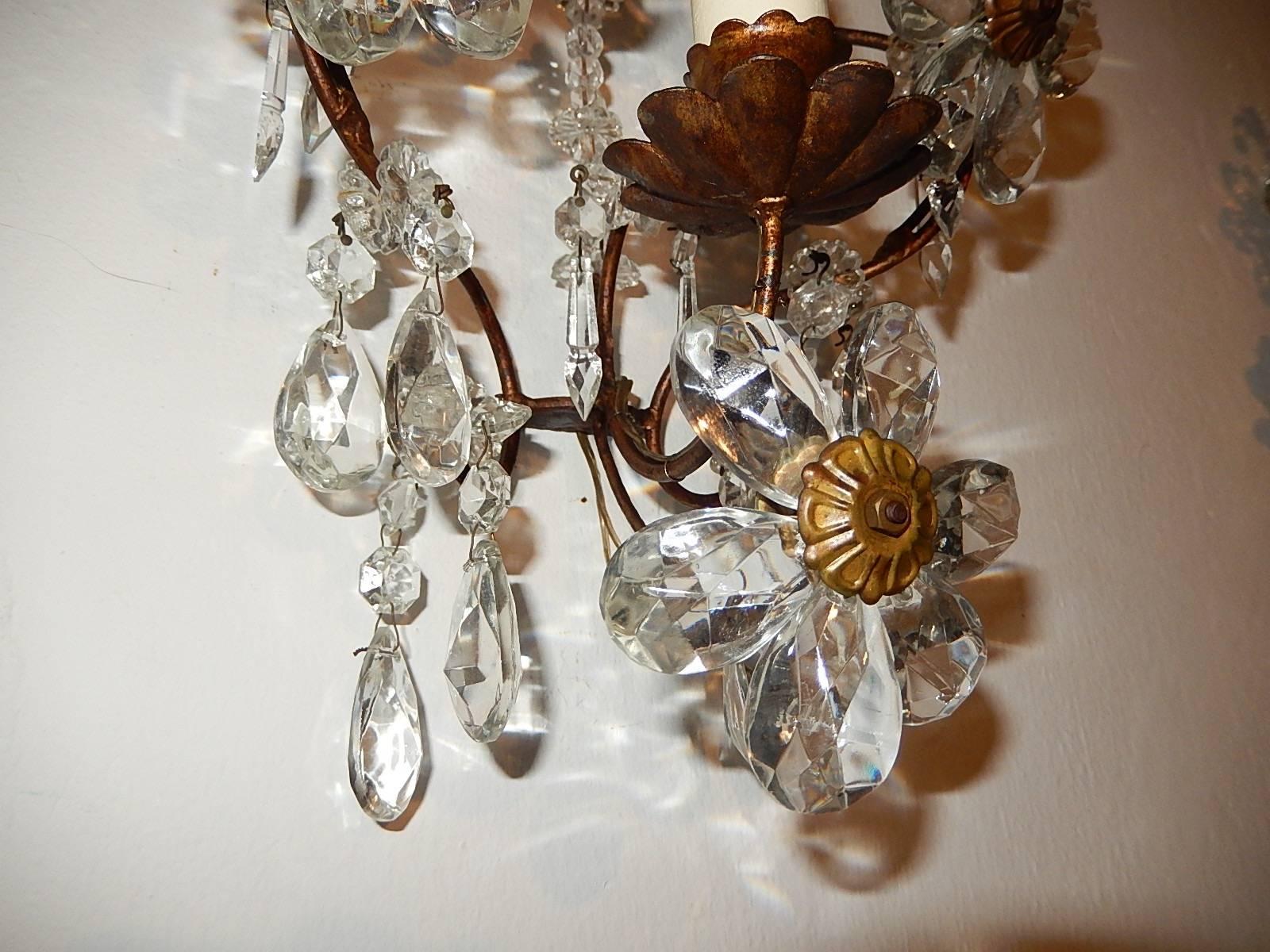 French Bagues Style Crystal Flowers Prisms Sconces 3