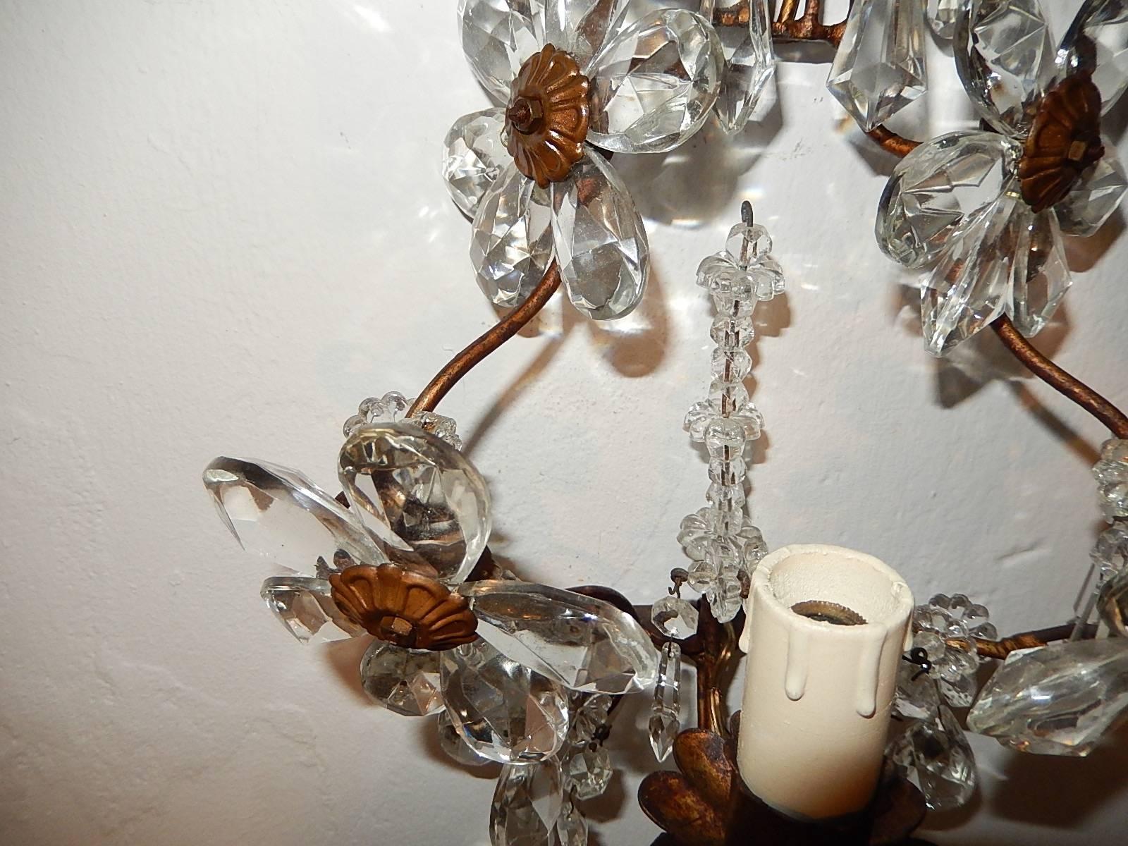 French Bagues Style Crystal Flowers Prisms Sconces 5