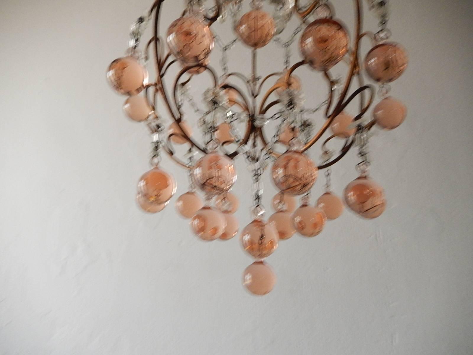 Murano Glass 1920 French Pink Murano Balls Crystal Swags Chandelier