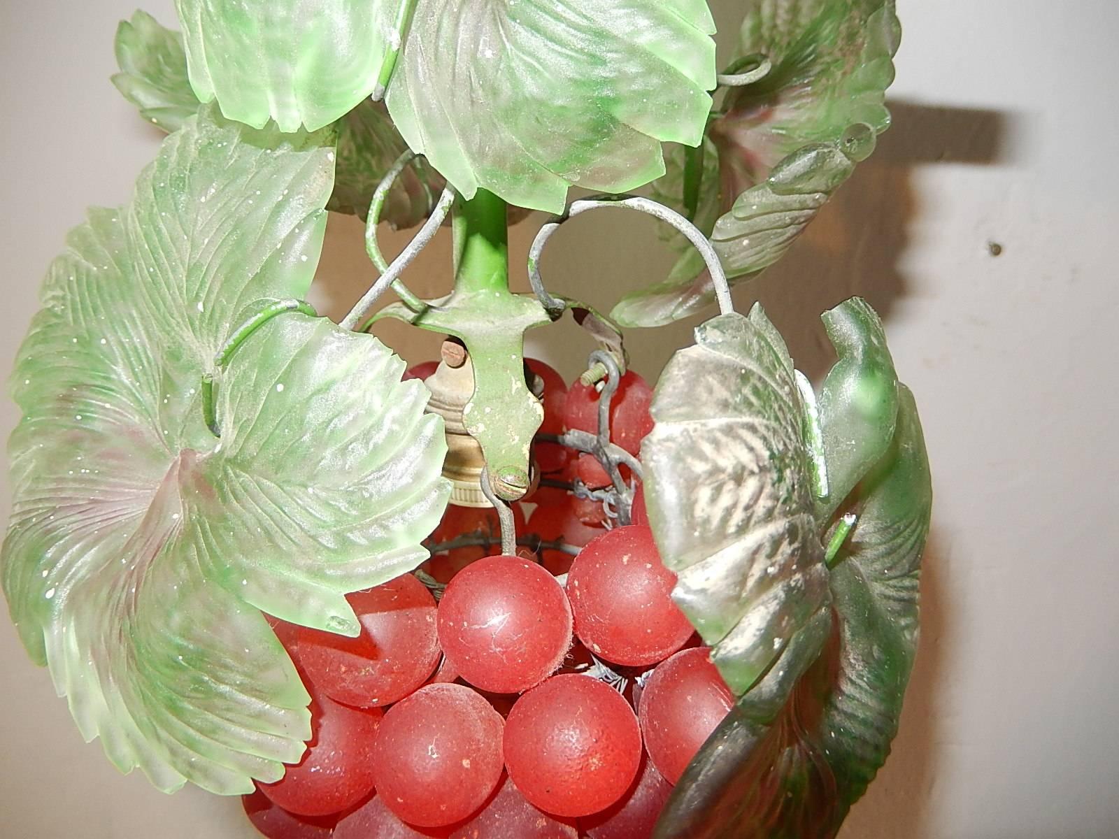 Mid-20th Century Italian Murano Red Grape Cluster Chandelier