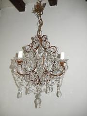 1920, French, Swags and Crystal Prisms Chandelier