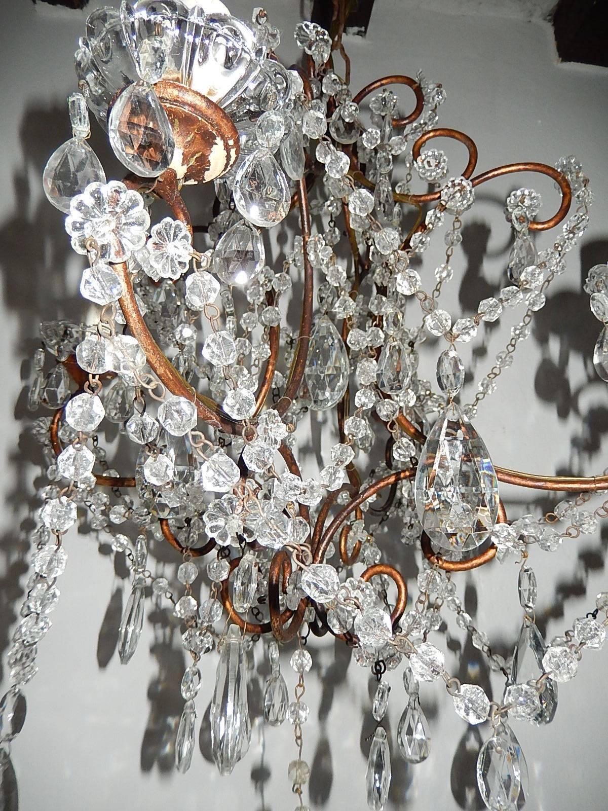1920, French, Swags and Crystal Prisms Chandelier For Sale 1