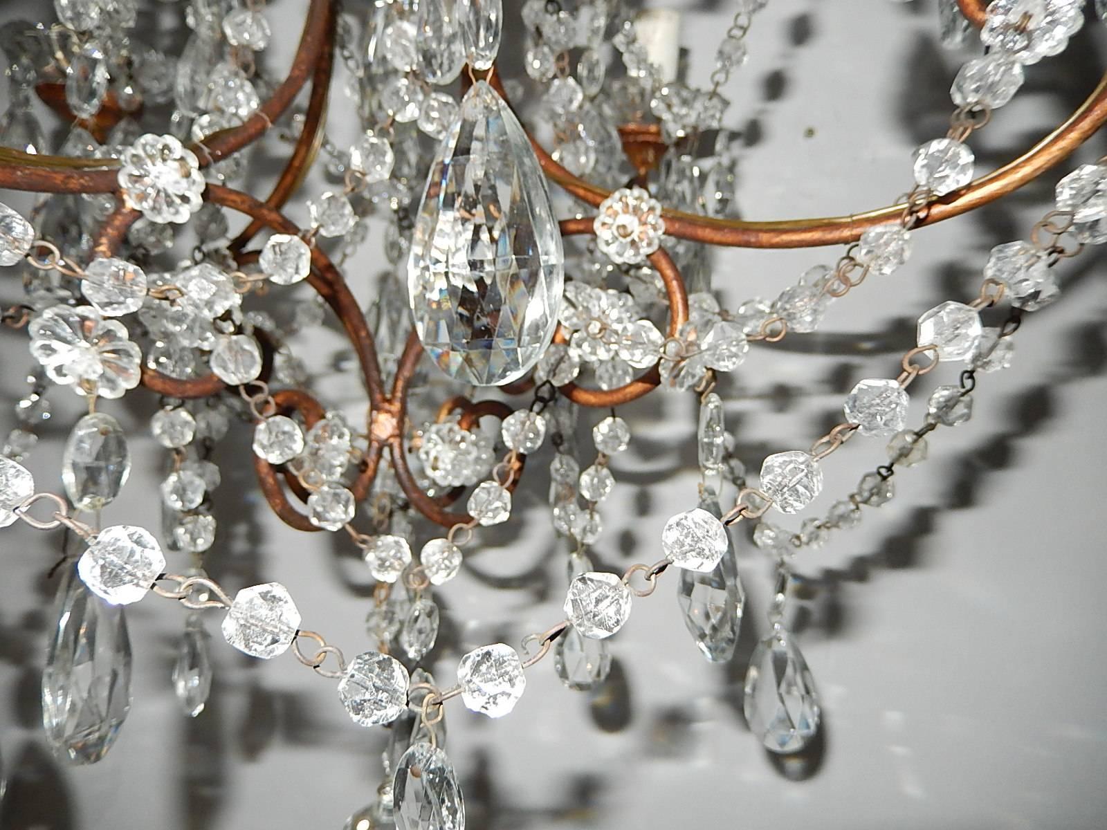 1920, French, Swags and Crystal Prisms Chandelier For Sale 4