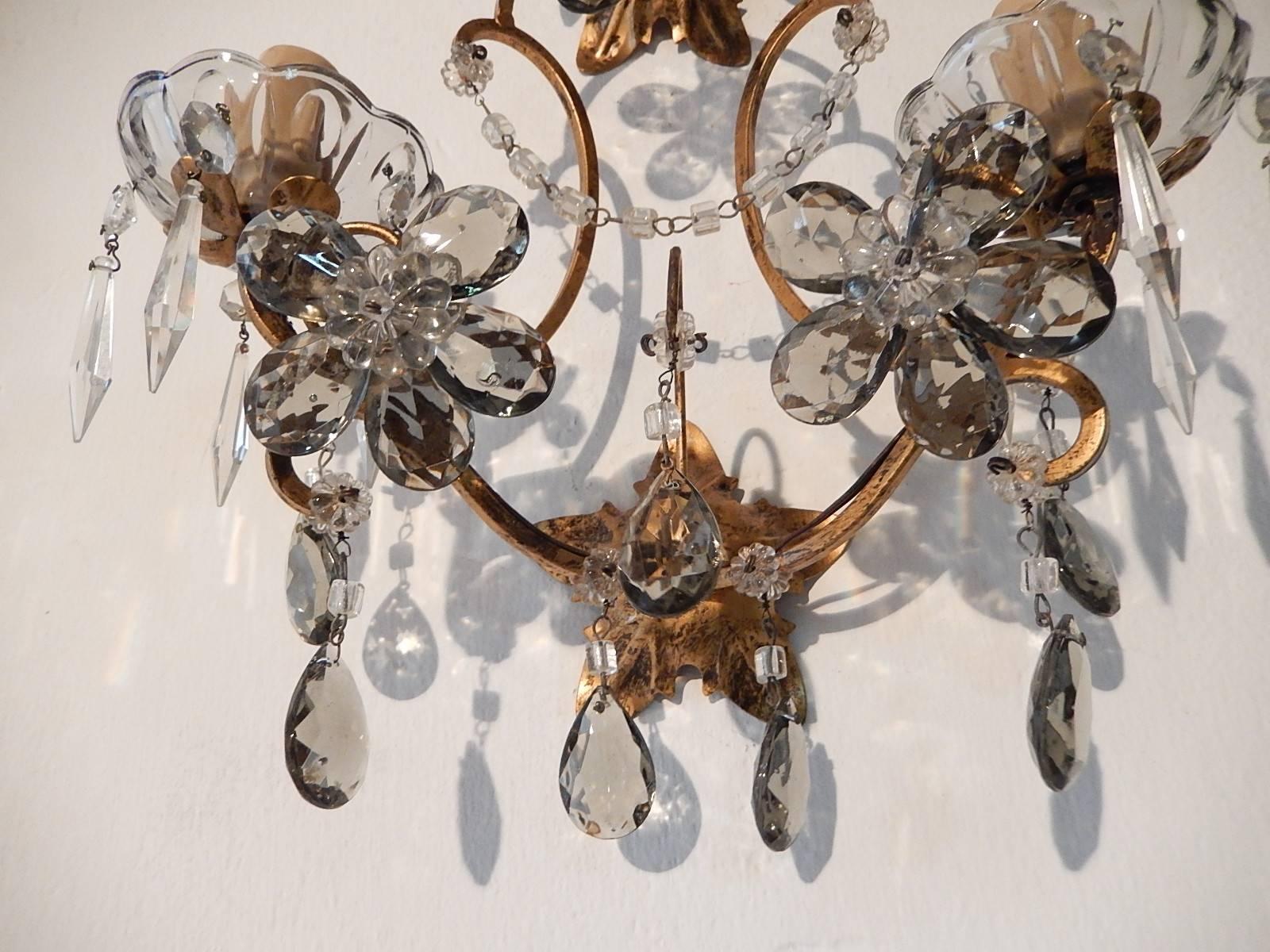 1920 French Bagues Style Fume Prism Flowers Sconces 1