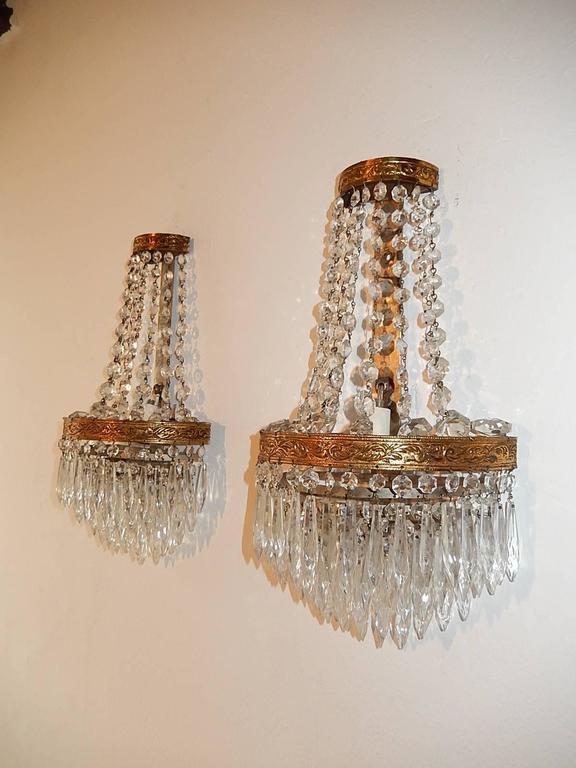 French Empire Seven Tiers Crystal Prism Sconces, circa 1930 For Sale at