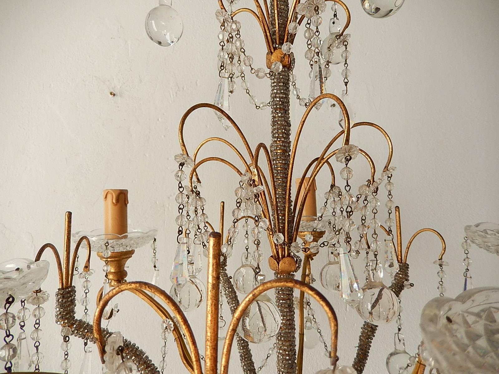 Early 20th Century French Micro Beaded Polychrome Murano Balls Crystal Chandelier, circa 1920 For Sale