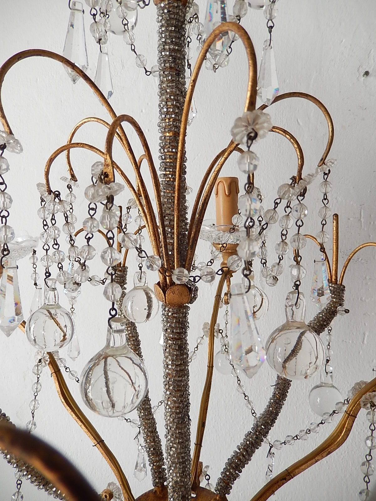 French Micro Beaded Polychrome Murano Balls Crystal Chandelier, circa 1920 For Sale 1