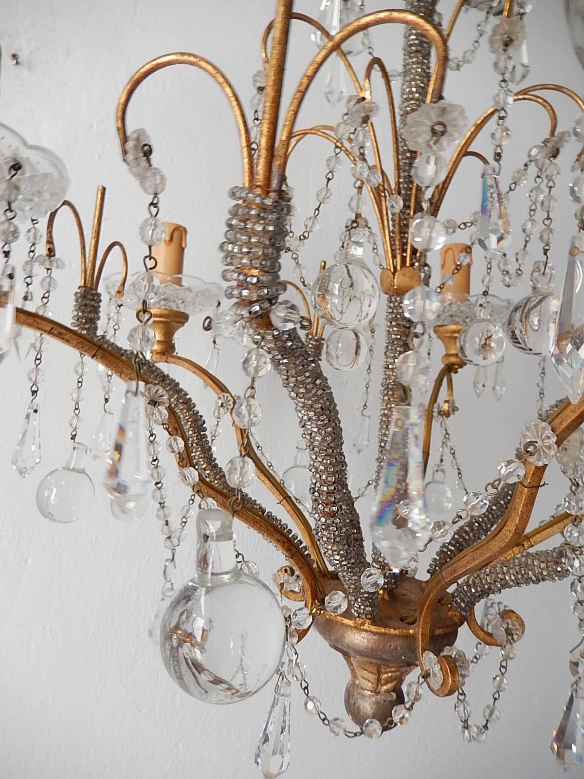 French Micro Beaded Polychrome Murano Balls Crystal Chandelier, circa 1920 For Sale 4