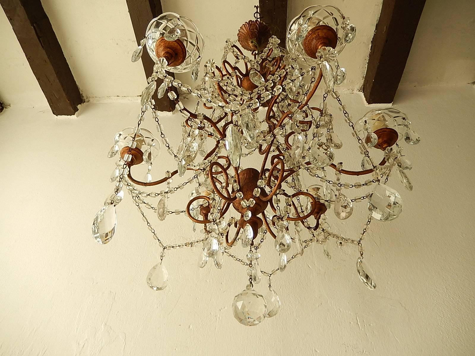 French Giltwood Crystal Prisms Chandelier, circa 1900 In Good Condition For Sale In Modena (MO), Modena (Mo)