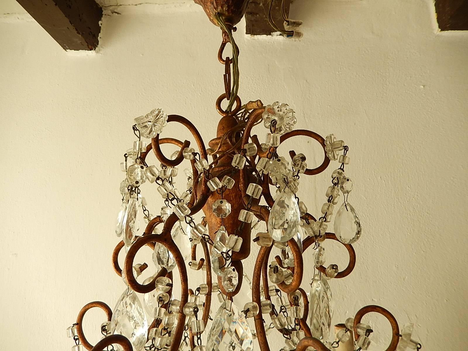 Early 20th Century French Giltwood Crystal Prisms Chandelier, circa 1900 For Sale