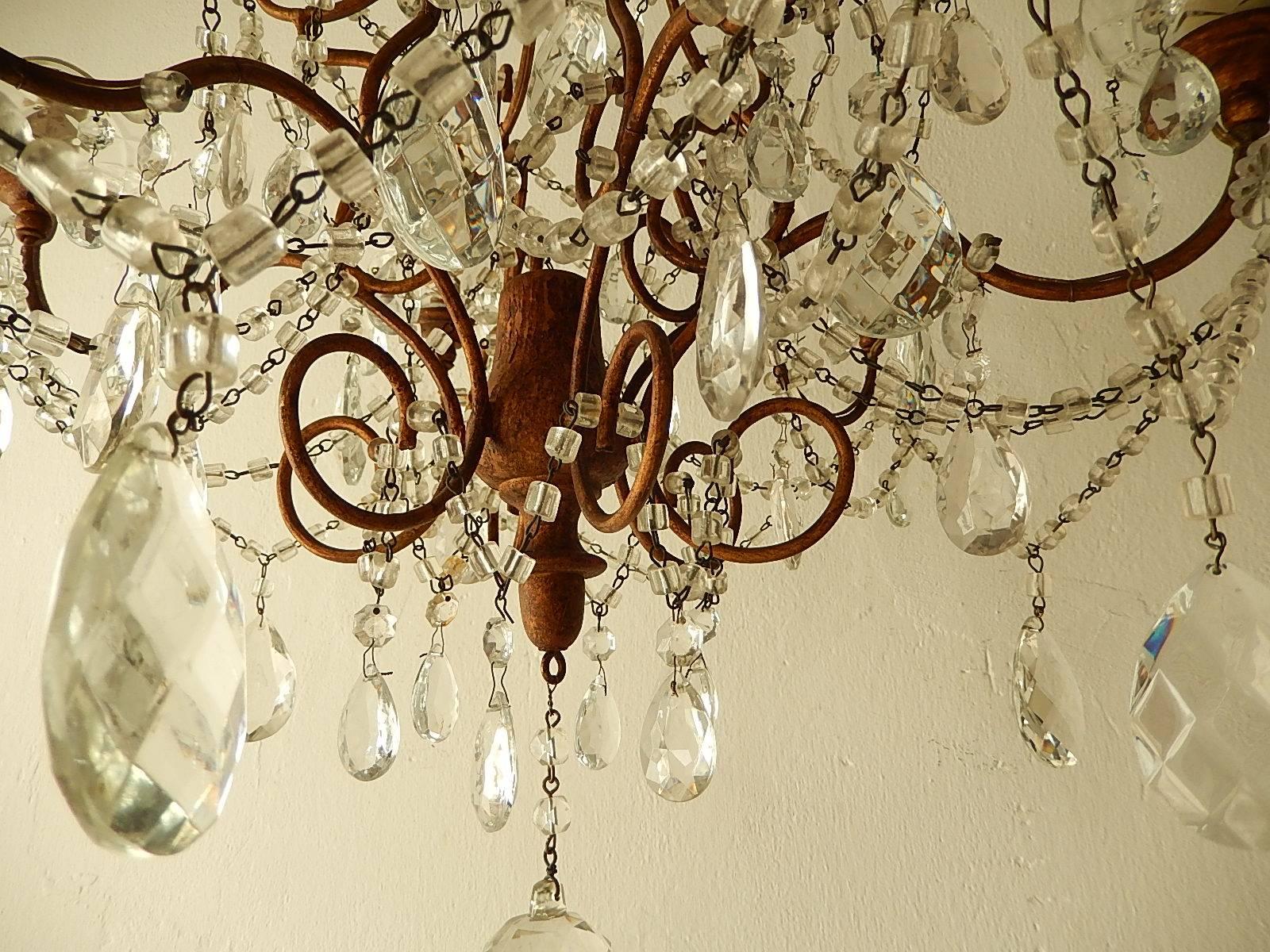 French Giltwood Crystal Prisms Chandelier, circa 1900 For Sale 3