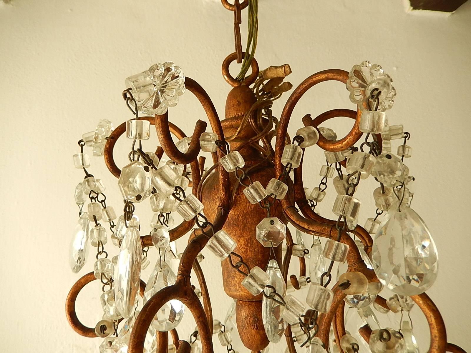 French Giltwood Crystal Prisms Chandelier, circa 1900 For Sale 5