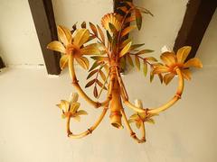 Mid-Century 1950 Tole Palm Tree Chandelier