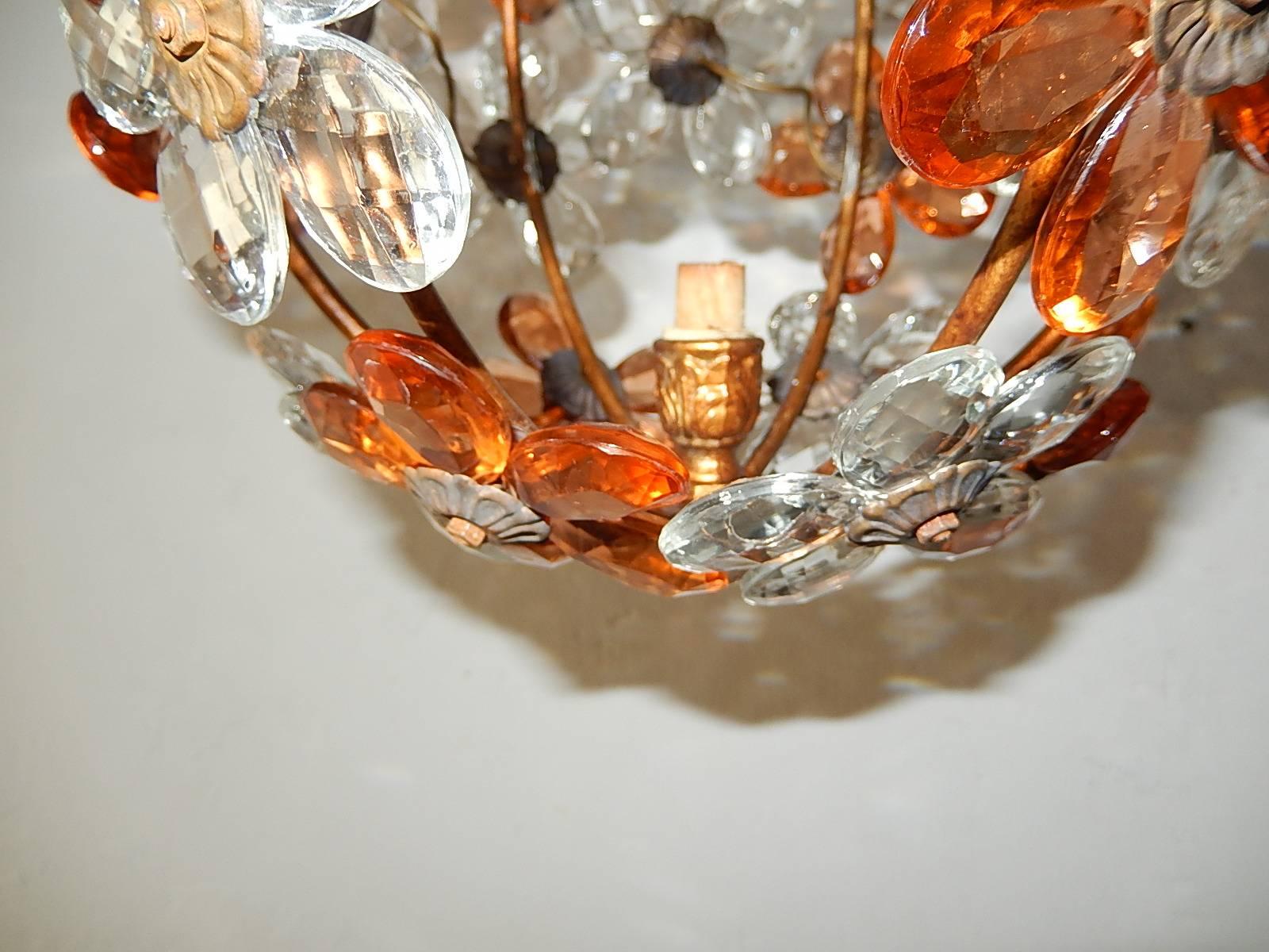 French Clear and Peach Crystal Flowers Maison Baguès Style Chandelier