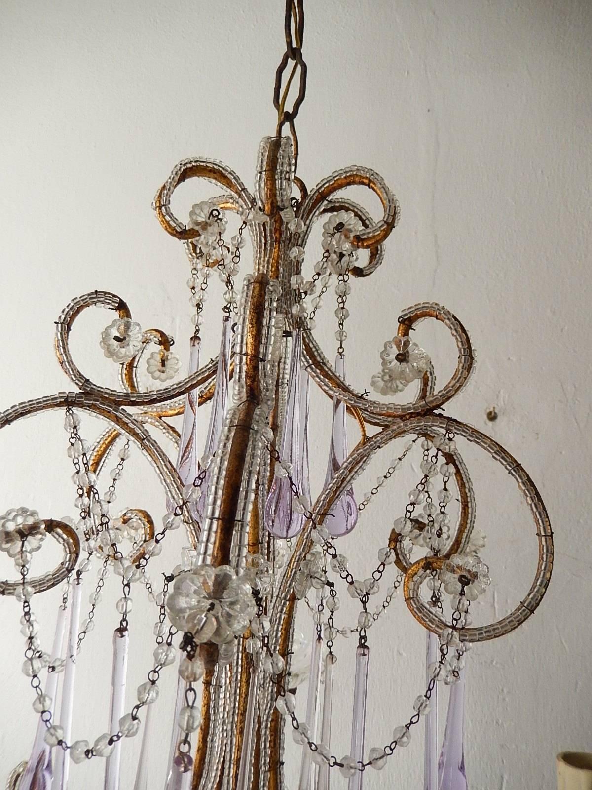 Early 20th Century French Beaded Lavender Drops Chandelier, circa 1920