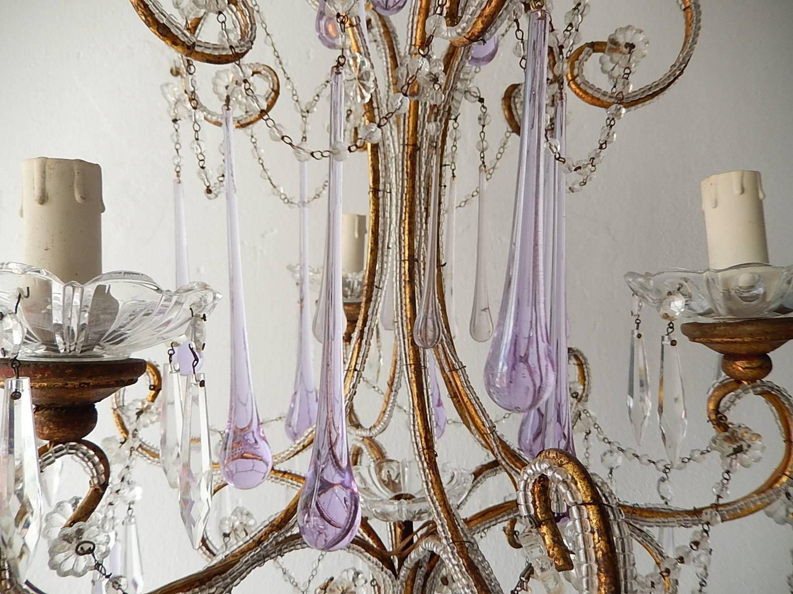 Crystal French Beaded Lavender Drops Chandelier, circa 1920