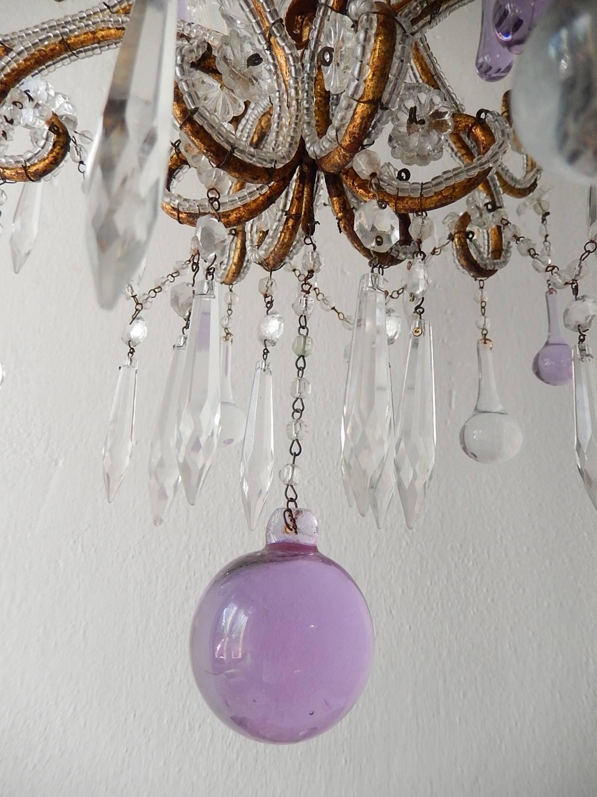 French Beaded Lavender Drops Chandelier, circa 1920 1