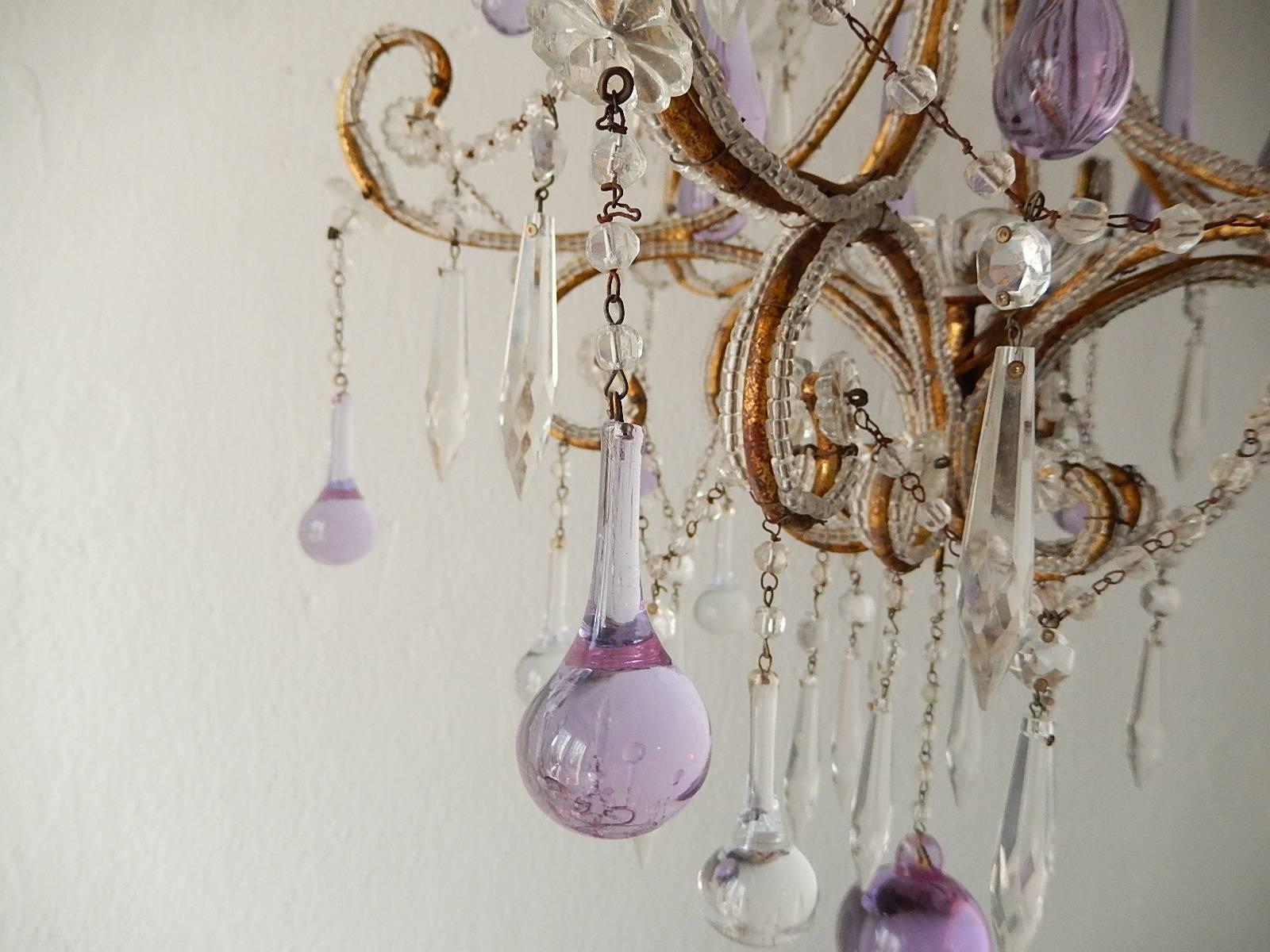 French Beaded Lavender Drops Chandelier, circa 1920 2