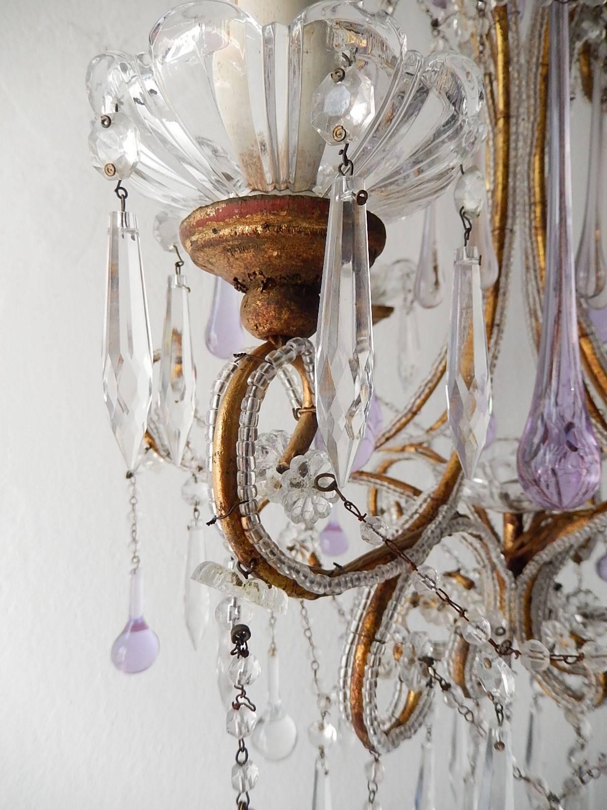 French Beaded Lavender Drops Chandelier, circa 1920 3