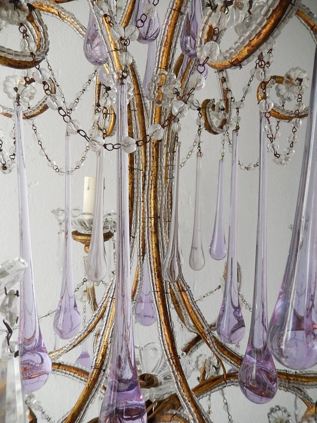 French Beaded Lavender Drops Chandelier, circa 1920 4