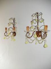 French Yellow Opaline Drops and Swags of Beads Sconces
