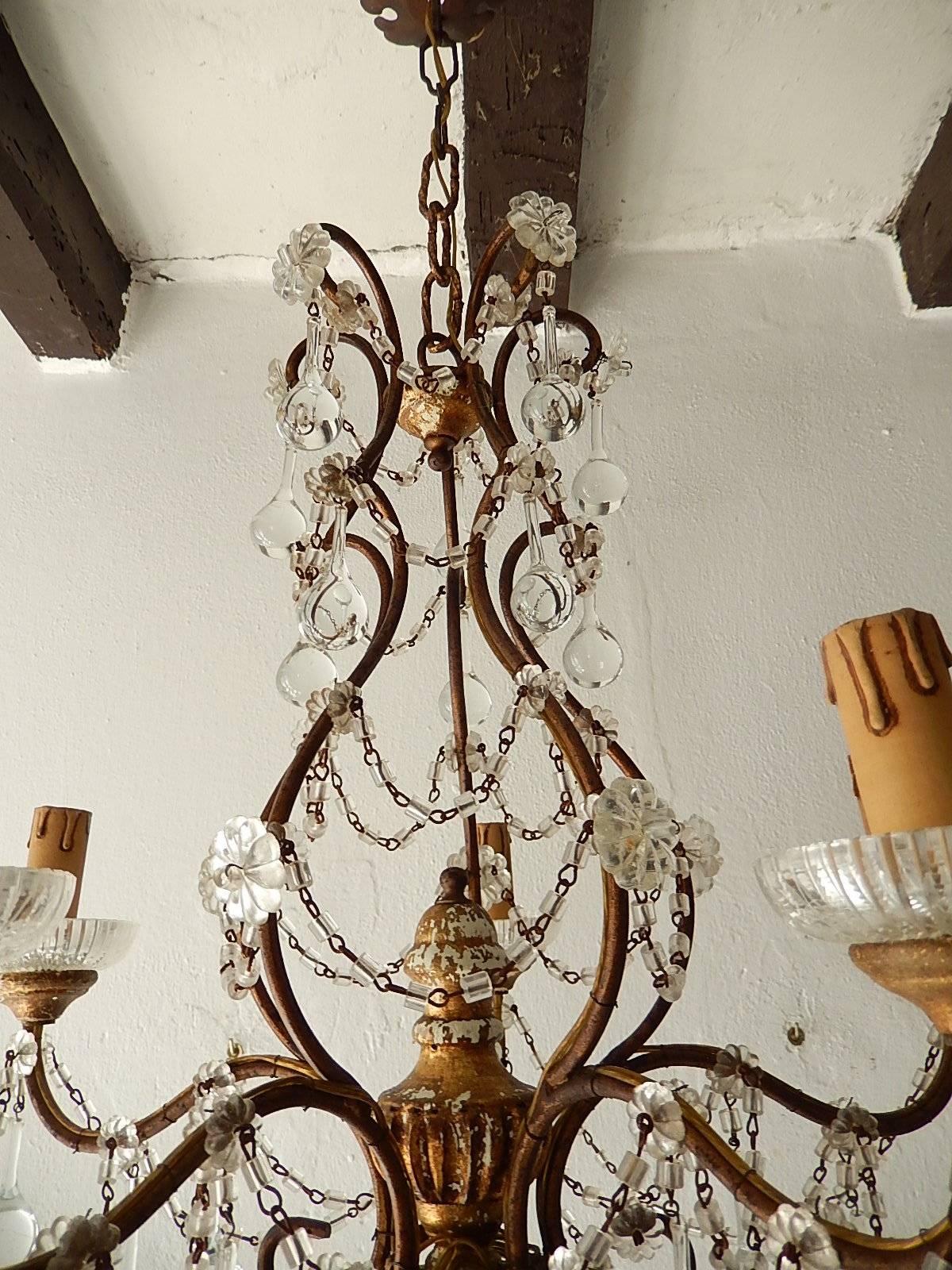 French Baroque Crystal Prisms Swags Old Chandelier In Excellent Condition In Modena (MO), Modena (Mo)