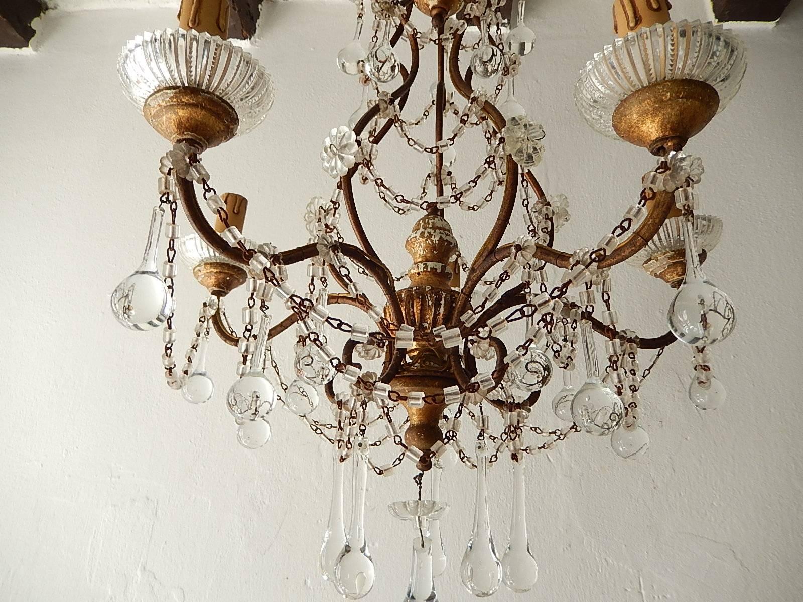Early 20th Century French Baroque Crystal Prisms Swags Old Chandelier