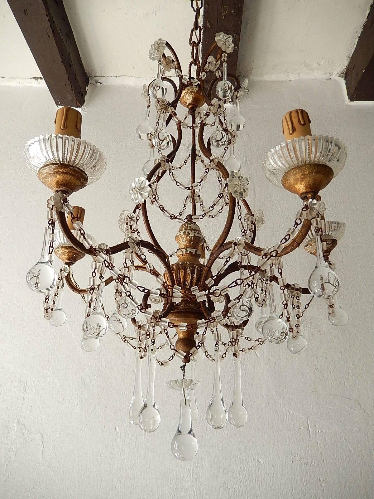 French Baroque Crystal Prisms Swags Old Chandelier 2