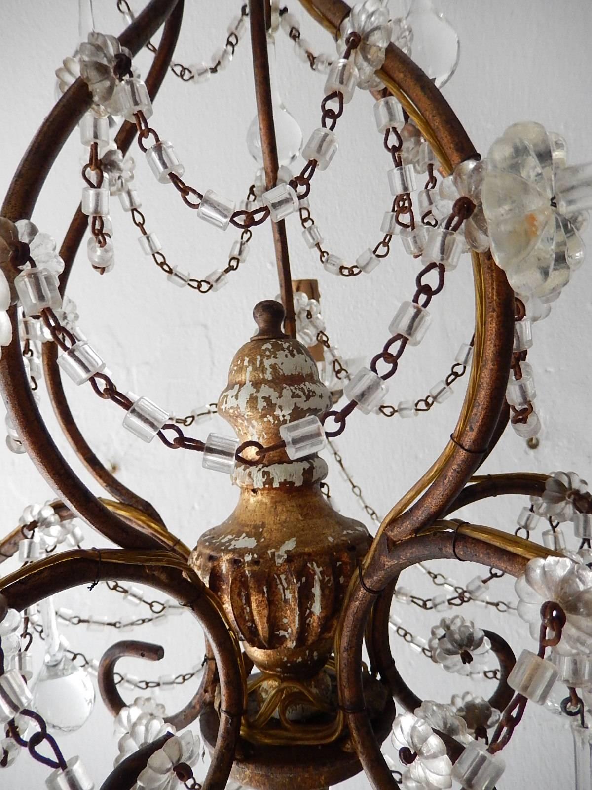 French Baroque Crystal Prisms Swags Old Chandelier 4