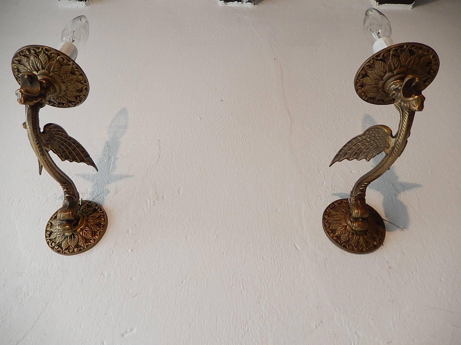 Medieval Four Cast Bronze Winged Dragon Italian Sconces