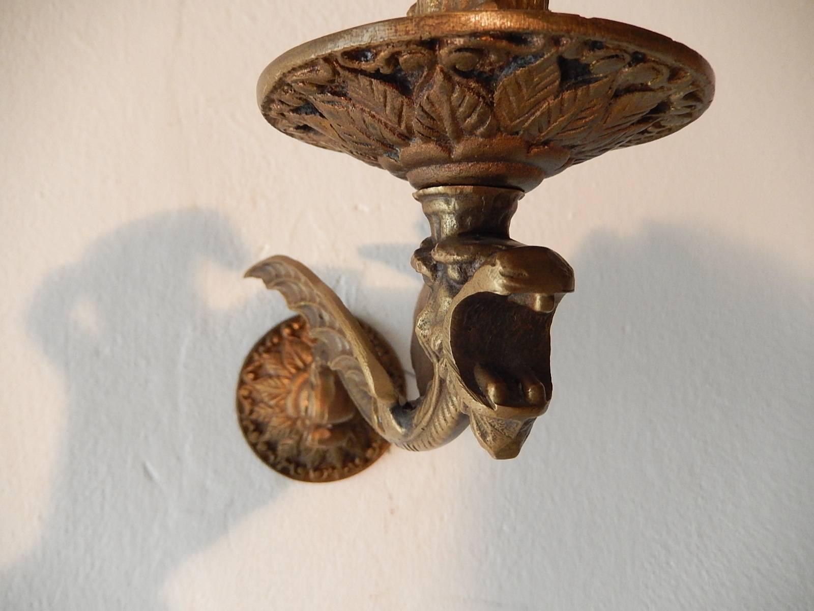 Mid-20th Century Four Cast Bronze Winged Dragon Italian Sconces