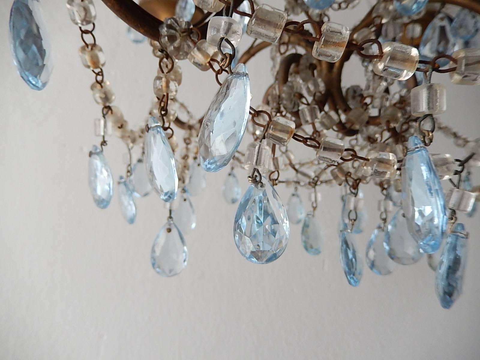 Early 20th Century Light Blue Crystal Prisms Chandelier