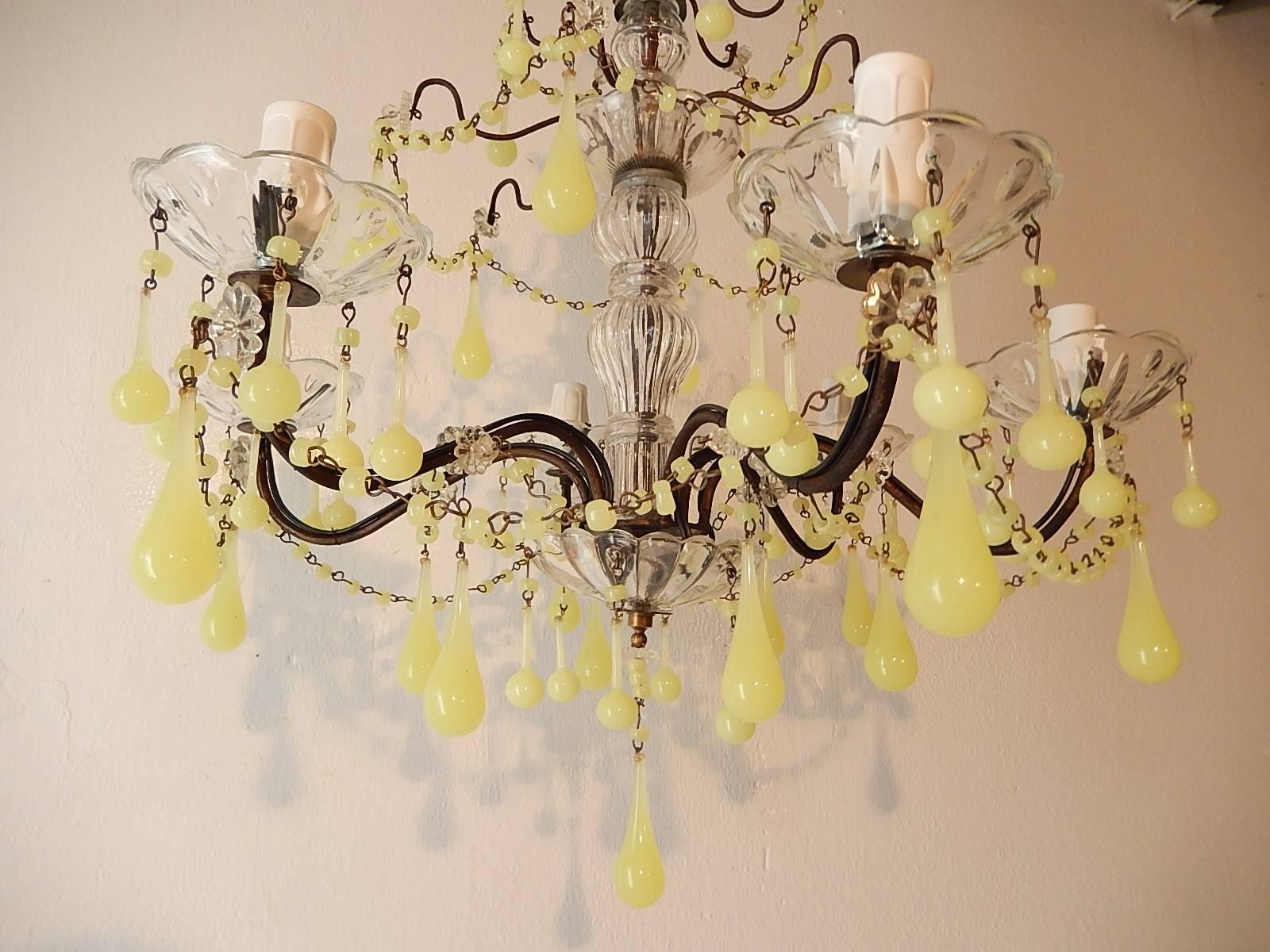 Murano Glass Yellow Opaline Drops and Beads French Chandelier
