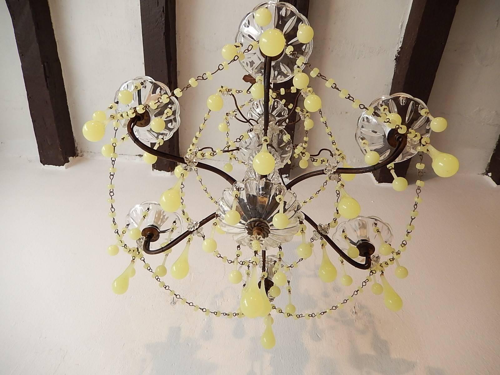 Yellow Opaline Drops and Beads French Chandelier 1