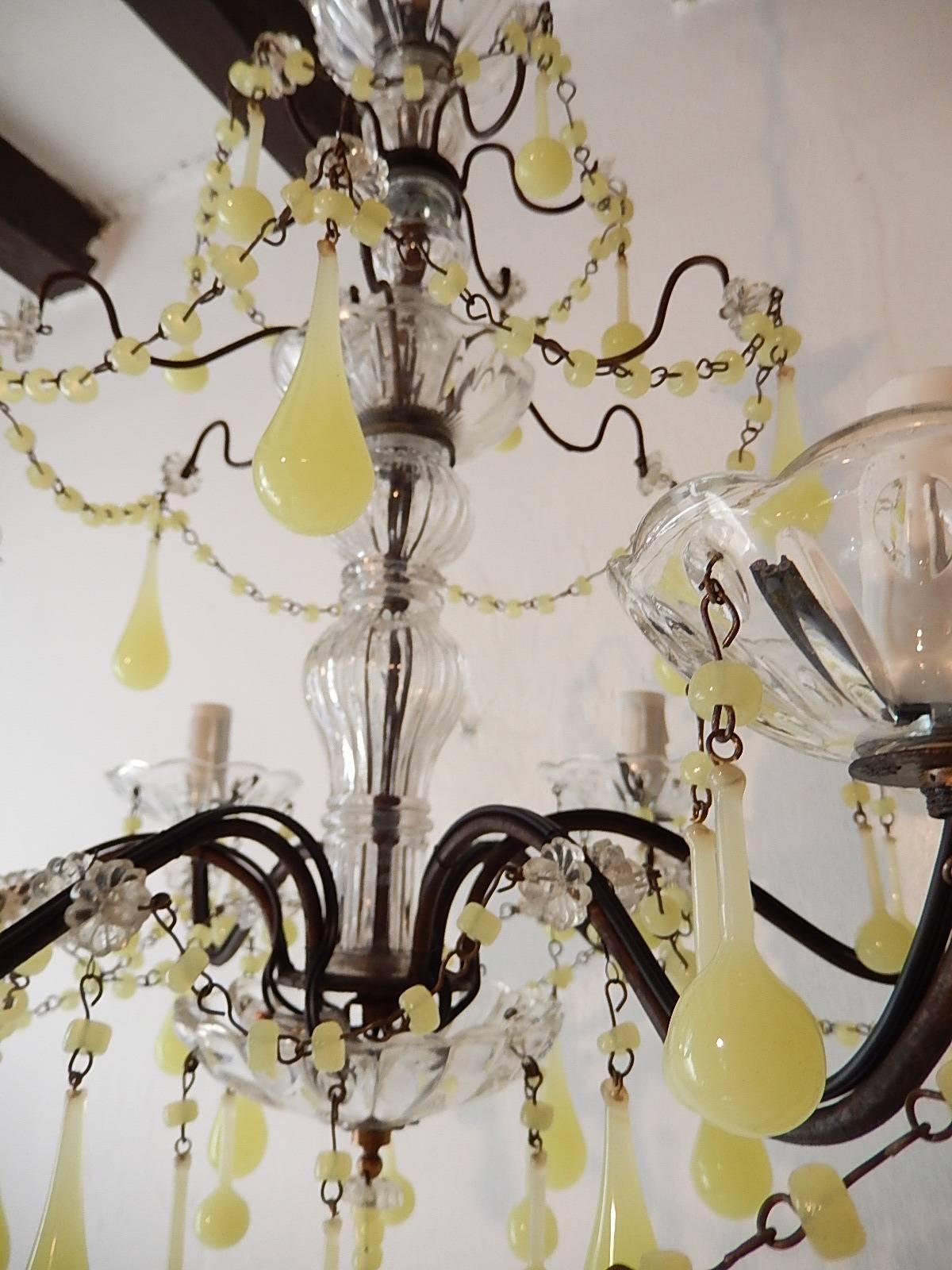 Yellow Opaline Drops and Beads French Chandelier 3
