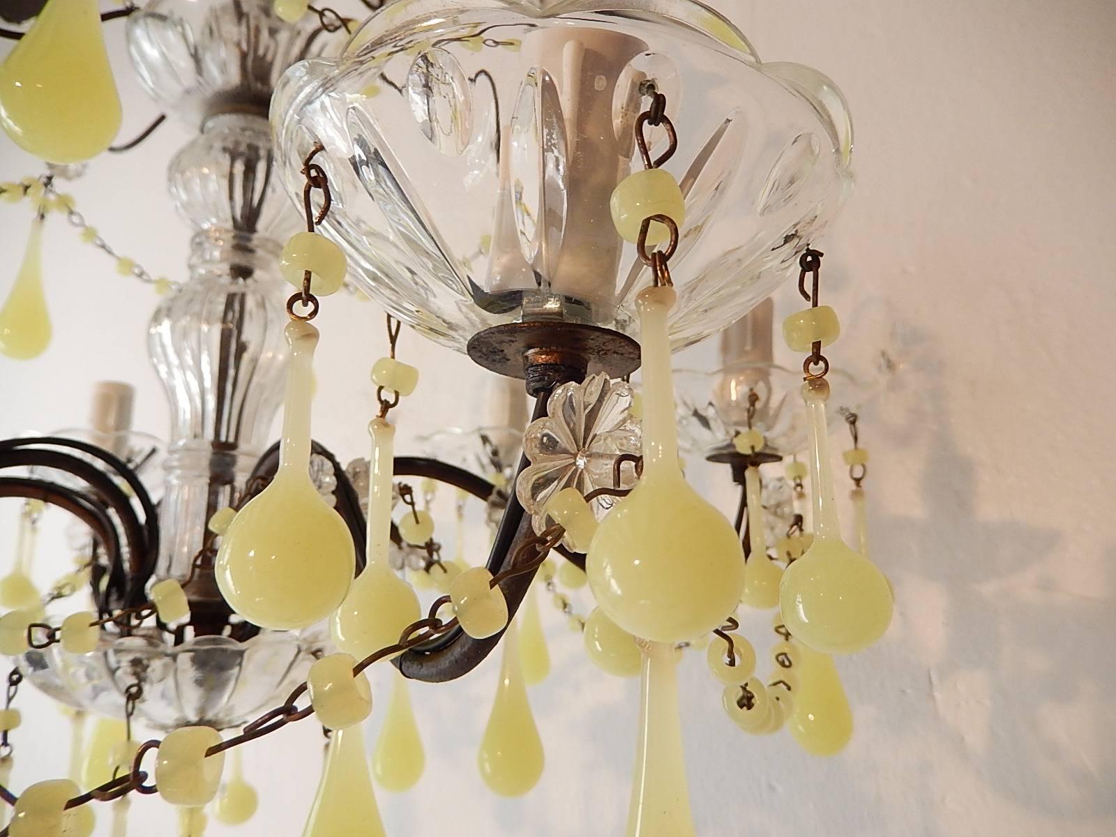 Yellow Opaline Drops and Beads French Chandelier 4