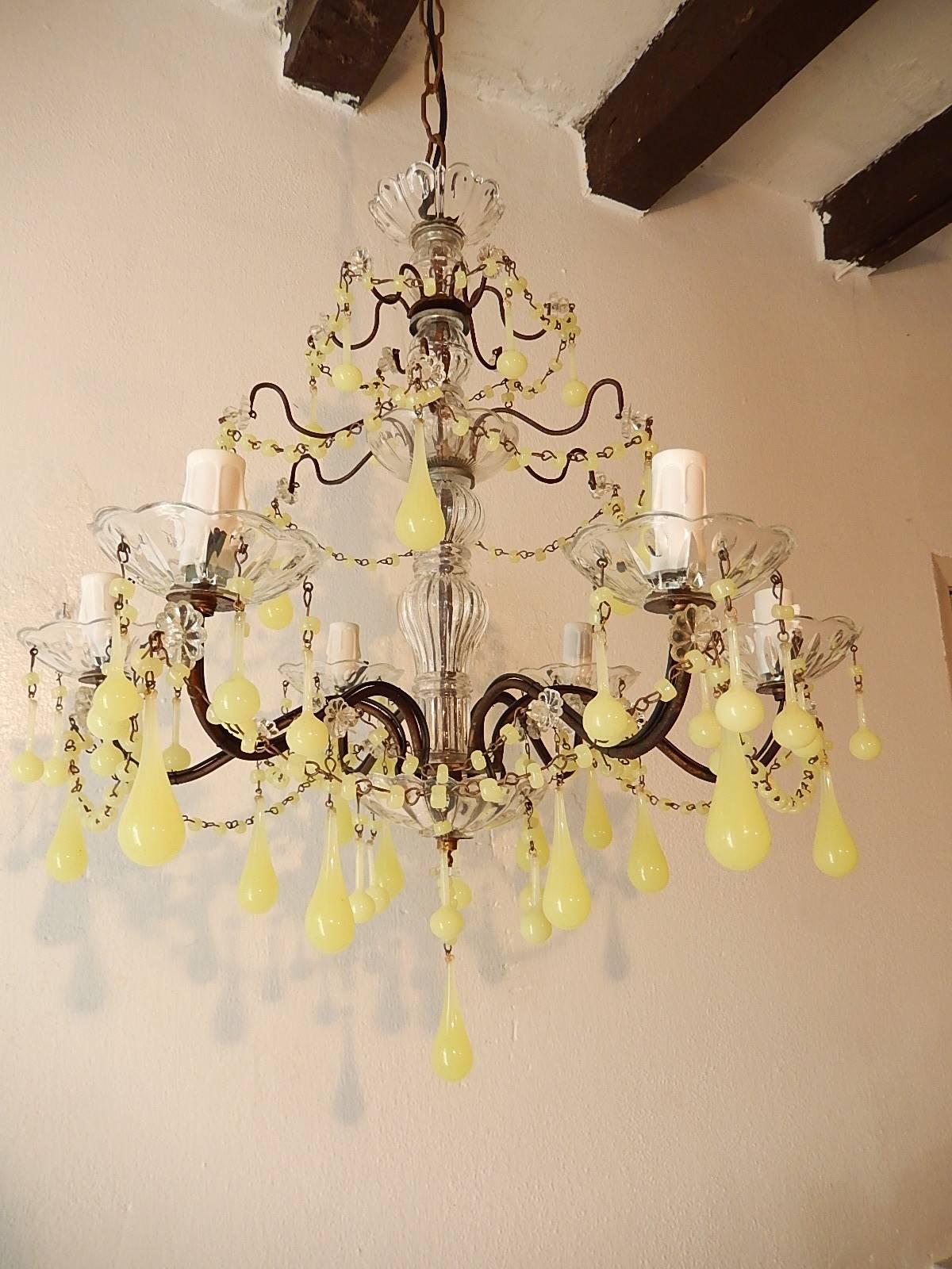 Yellow Opaline Drops and Beads French Chandelier 5