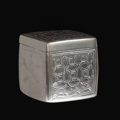 Late 20th Century Square Pewter Lidded Box with Christian motif