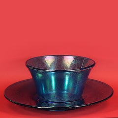Bol à doigt et sous-plat en verre d'art du milieu du 20e siècle
