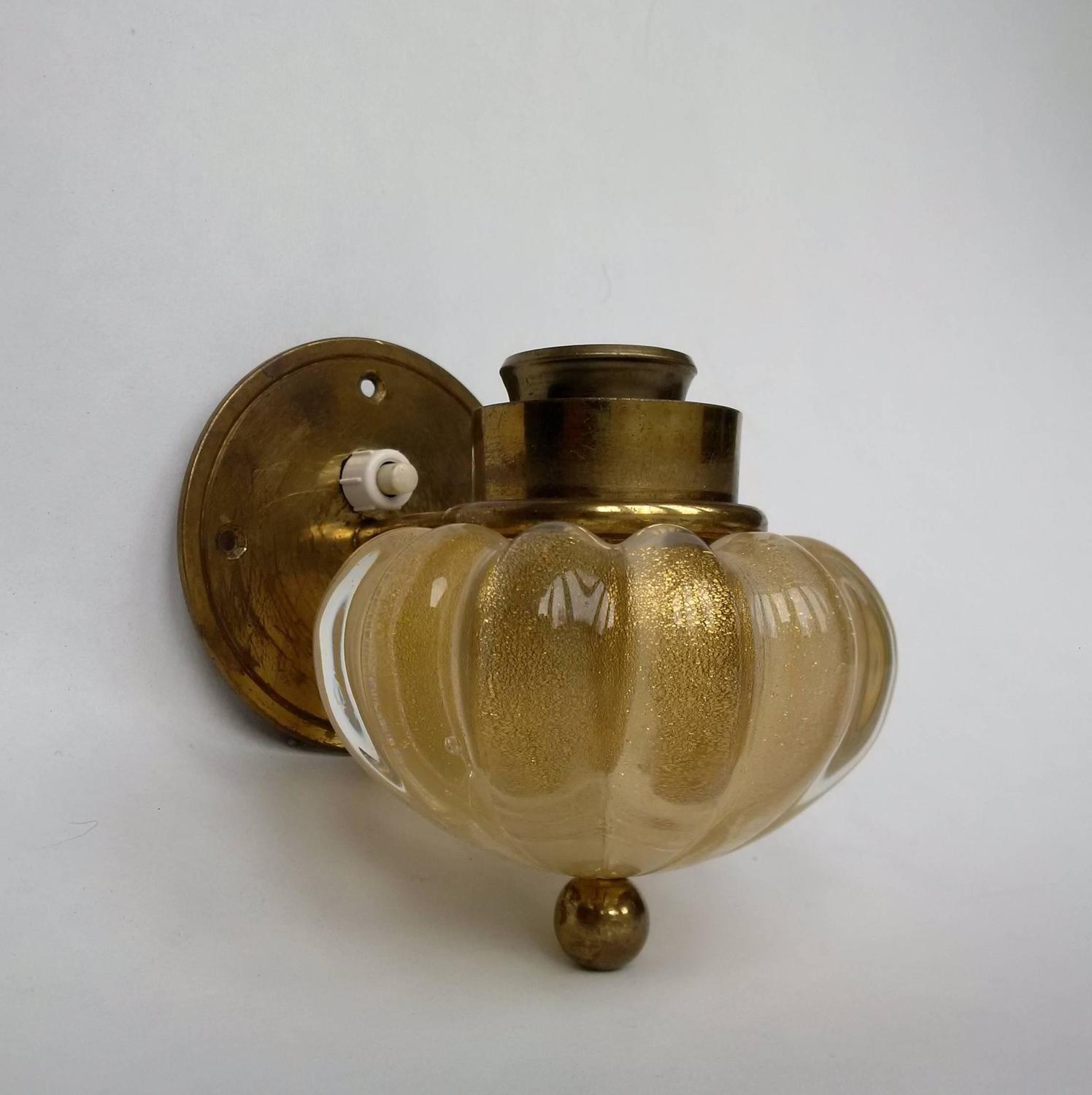 Archimede Seguso Gold Murano Glass and Brass Wall Light at 1stdibs
