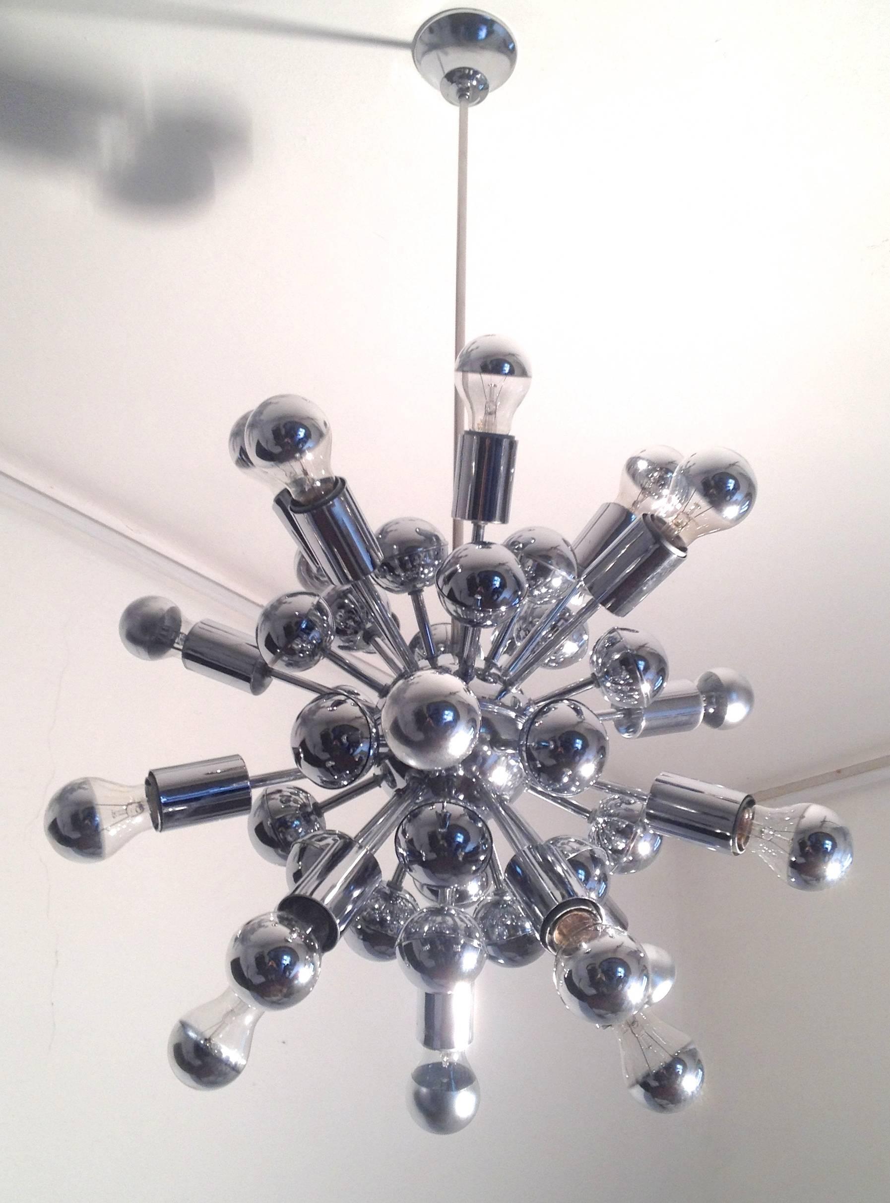 Mid-Century Modern Chrome Sunburst Midcentury Sputnik Chandelier Italy For Sale