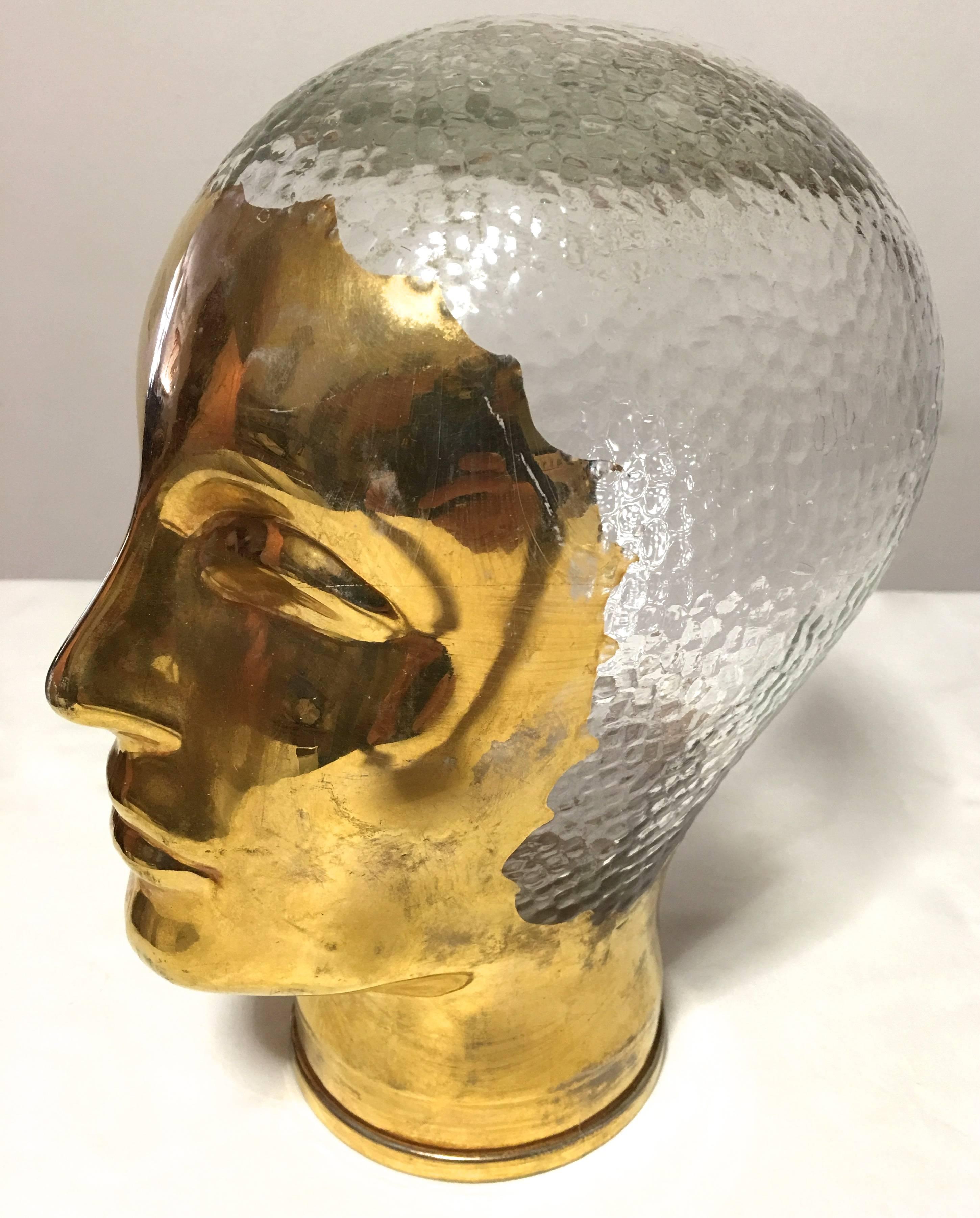 Mid-Century Modern Very Rare Gold and Glass Head Sculpture Piero Fornasetti For Sale