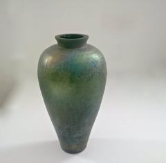 Exceptional Emerald Green Iridescent Scavo Vase, Murano, Italy