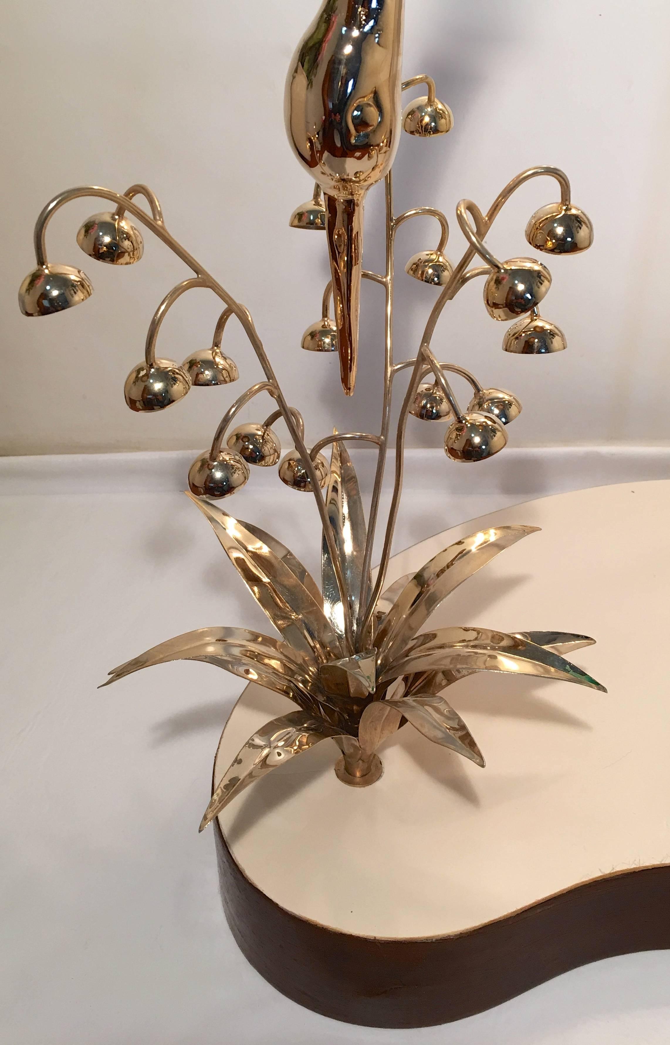 Italian Floor Lamp with a Brass Sculpture of a Heron and Flowers