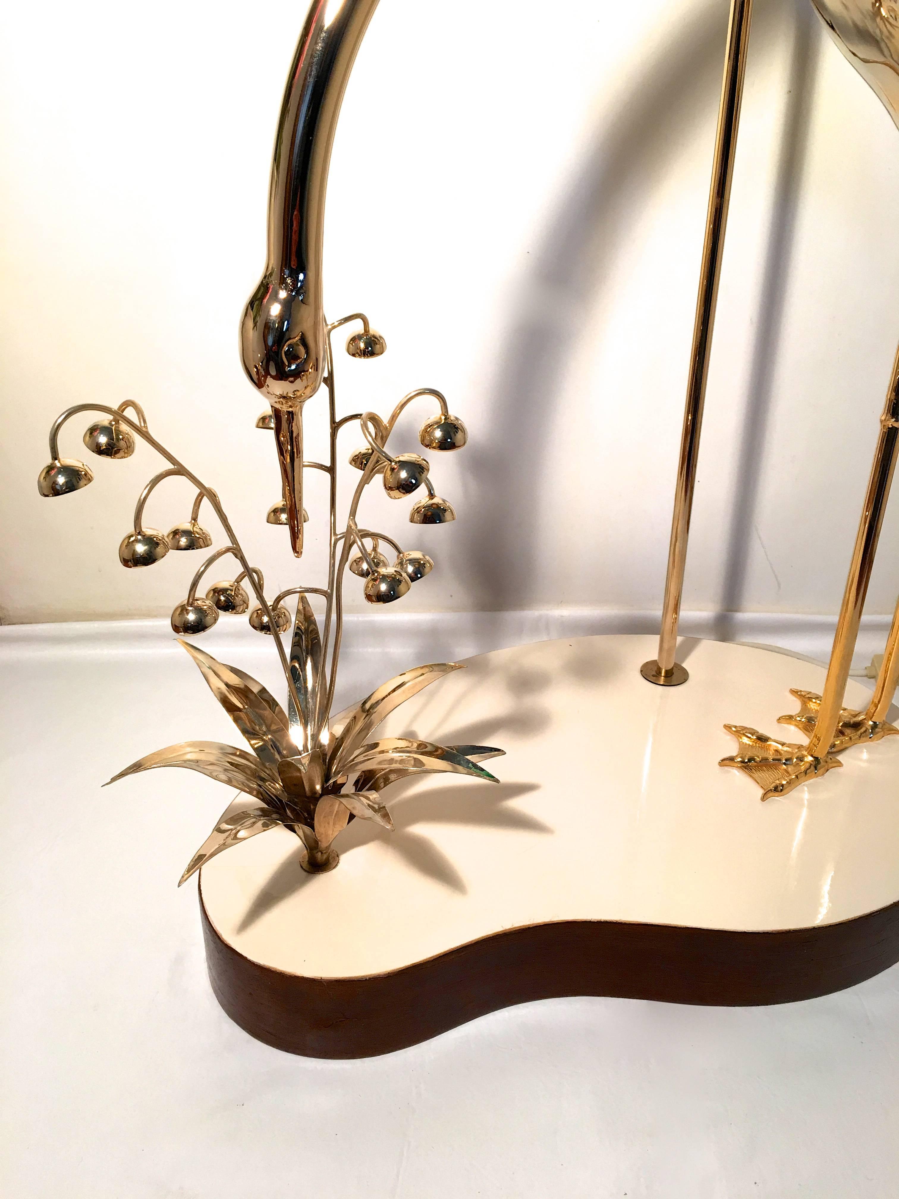 Regency Floor Lamp with a Brass Sculpture of a Heron and Flowers